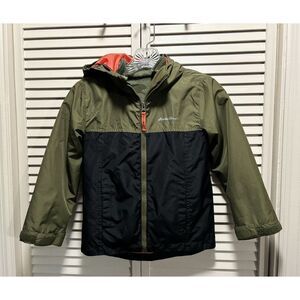 Eddie Bauer 2 In 1 Zip‎ Up Jacket Fleece Hood Size XS (5/6) Olive/Black Pockets
